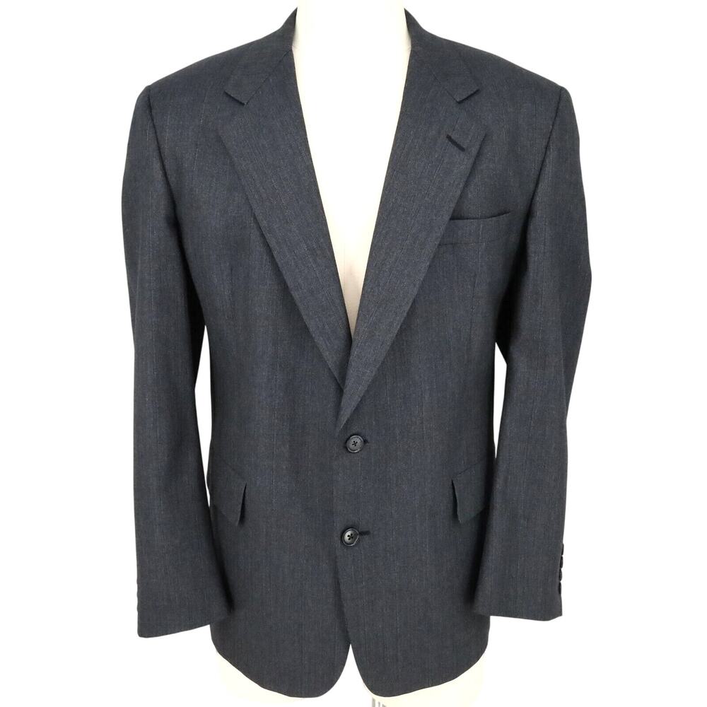 Hart Schaffner Marx Sport Coat Mens 46R Wool Dark Gray Jacket Silver Trumpeter